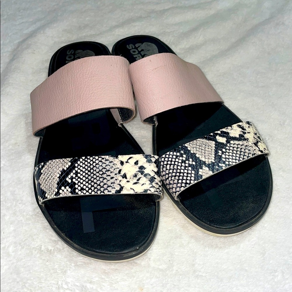 🎉HP🎉Sorel Ella II Snake Print & Mauve Slide Sandals